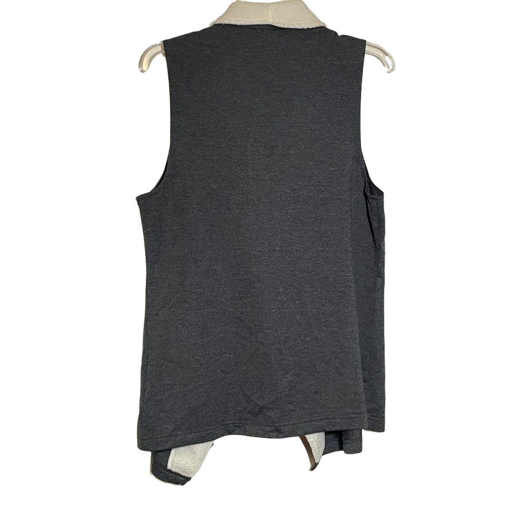 New Directions Open Front Gray Cream Sherpa Vest Size M - Picture 5 of 5